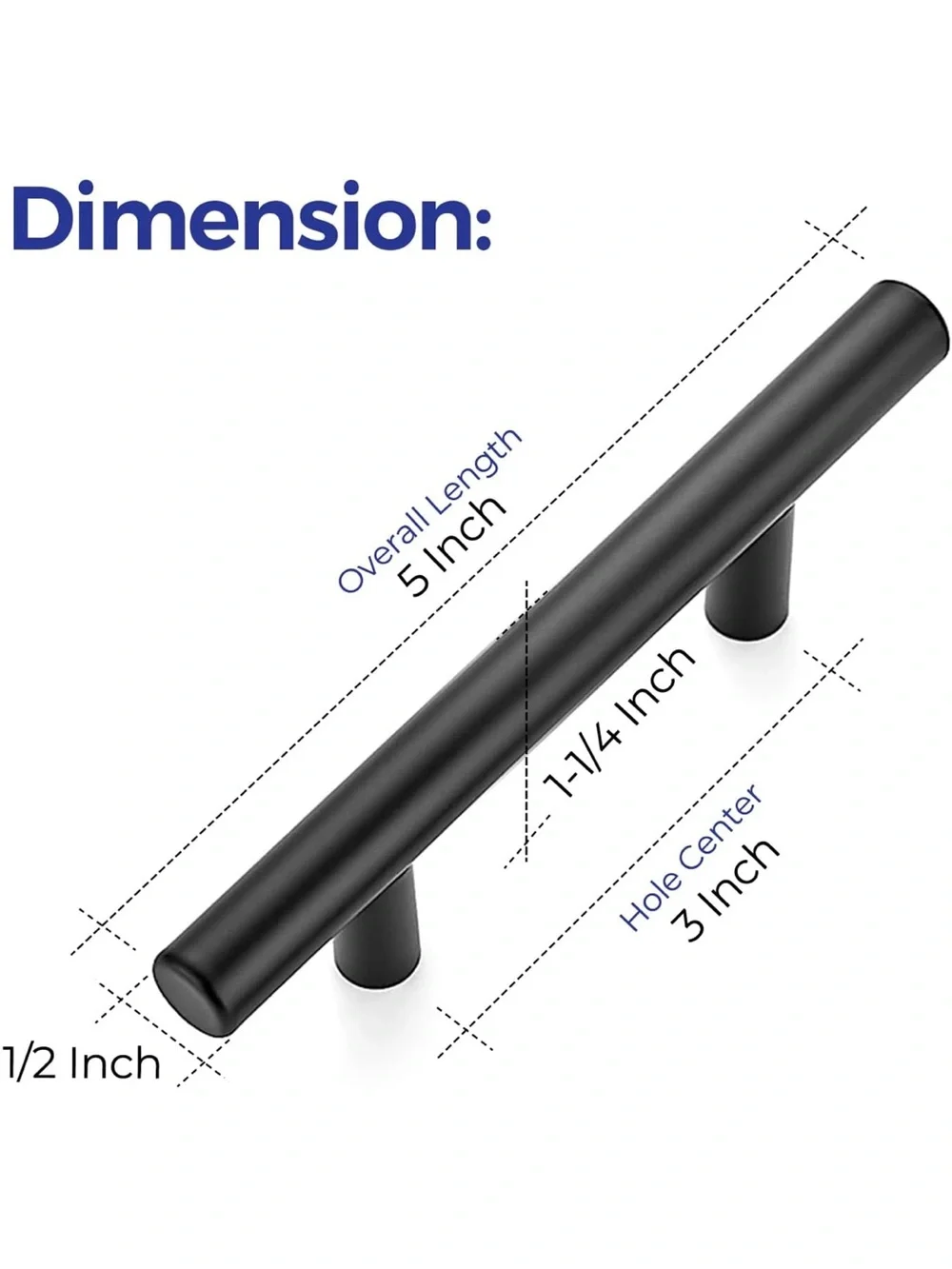 5in Matte Black T-Bar Cabinet Pull Handles - 30 pack